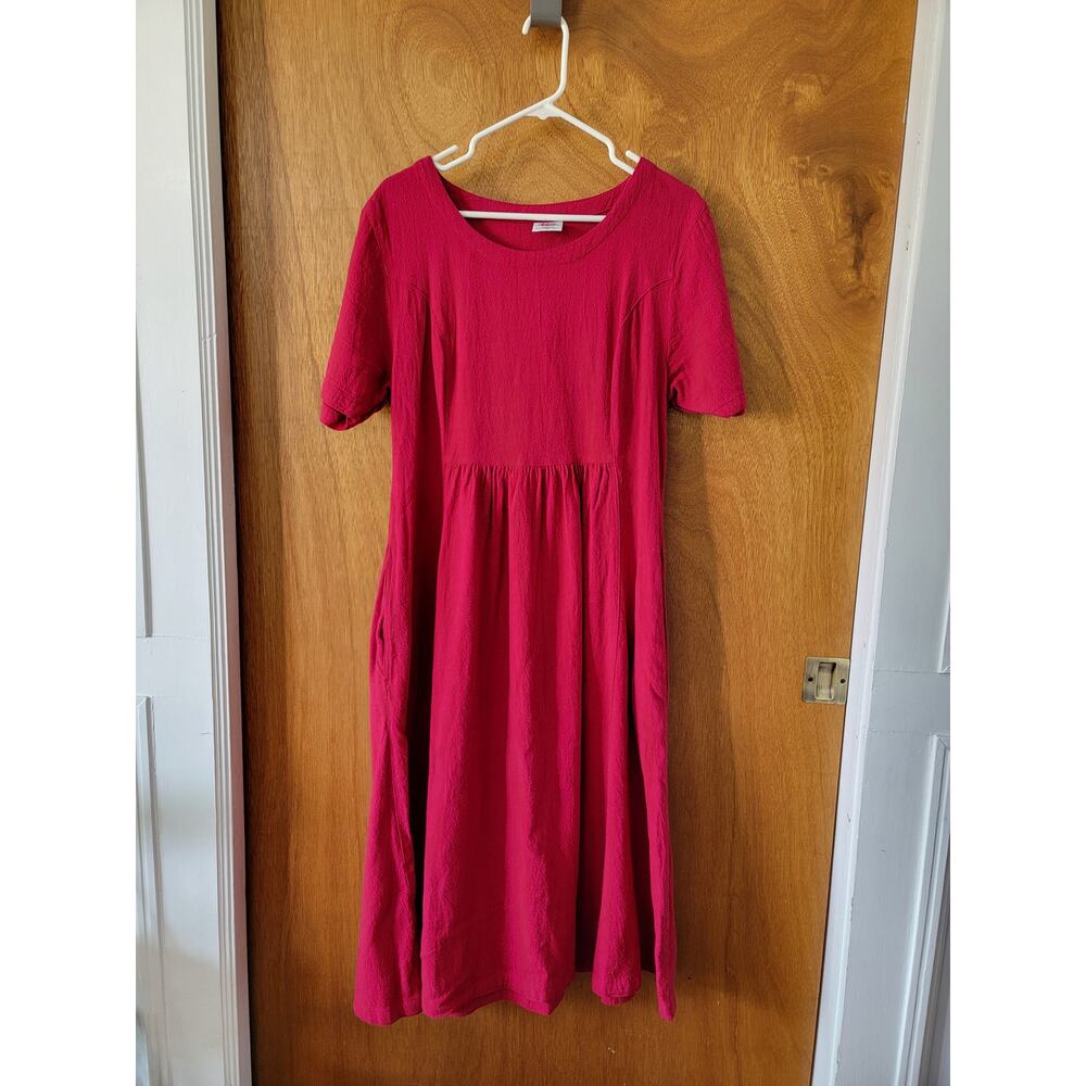 Vintage Color Me Cotton Short Sleeve Scoop Neck Dress - Magenta - Sz: M